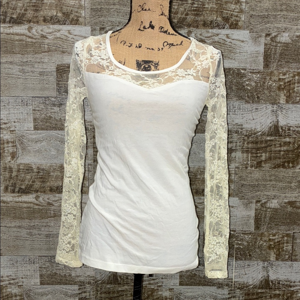Elegant Lace Sleeve White Top